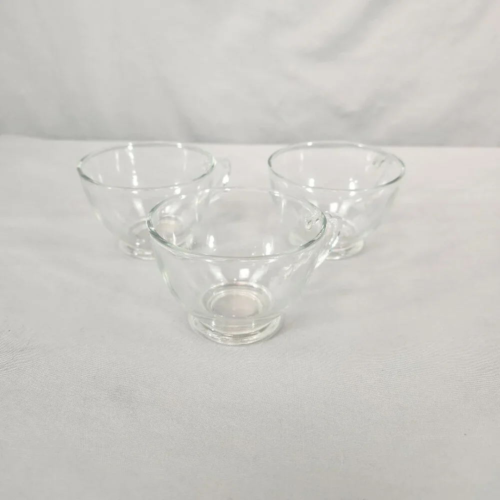 Set of 3 Vintage Anchor Hocking Clear Pressed Glass Punch Cups 60s 70s